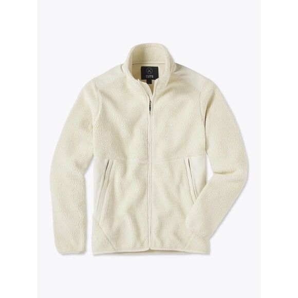 CUTS Polartec® Sherpa Full Zip Jacket XXL Cream Men’s | Tech Fleece Minimalist - Picture 3 of 10